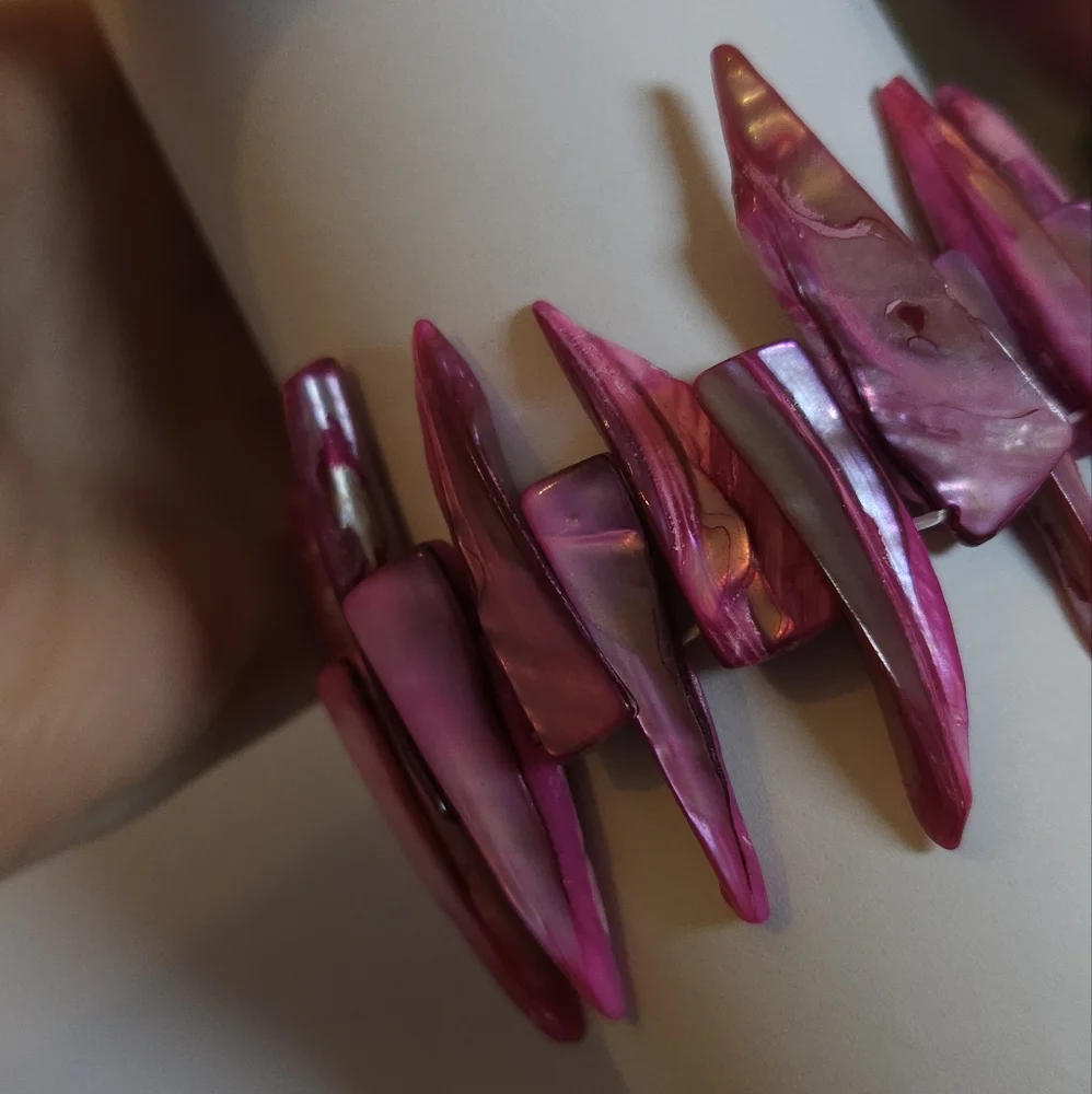 Pink Mother of Pearl Spikey Shell Stretch Bracelet HOT Pink Statement Bracelet